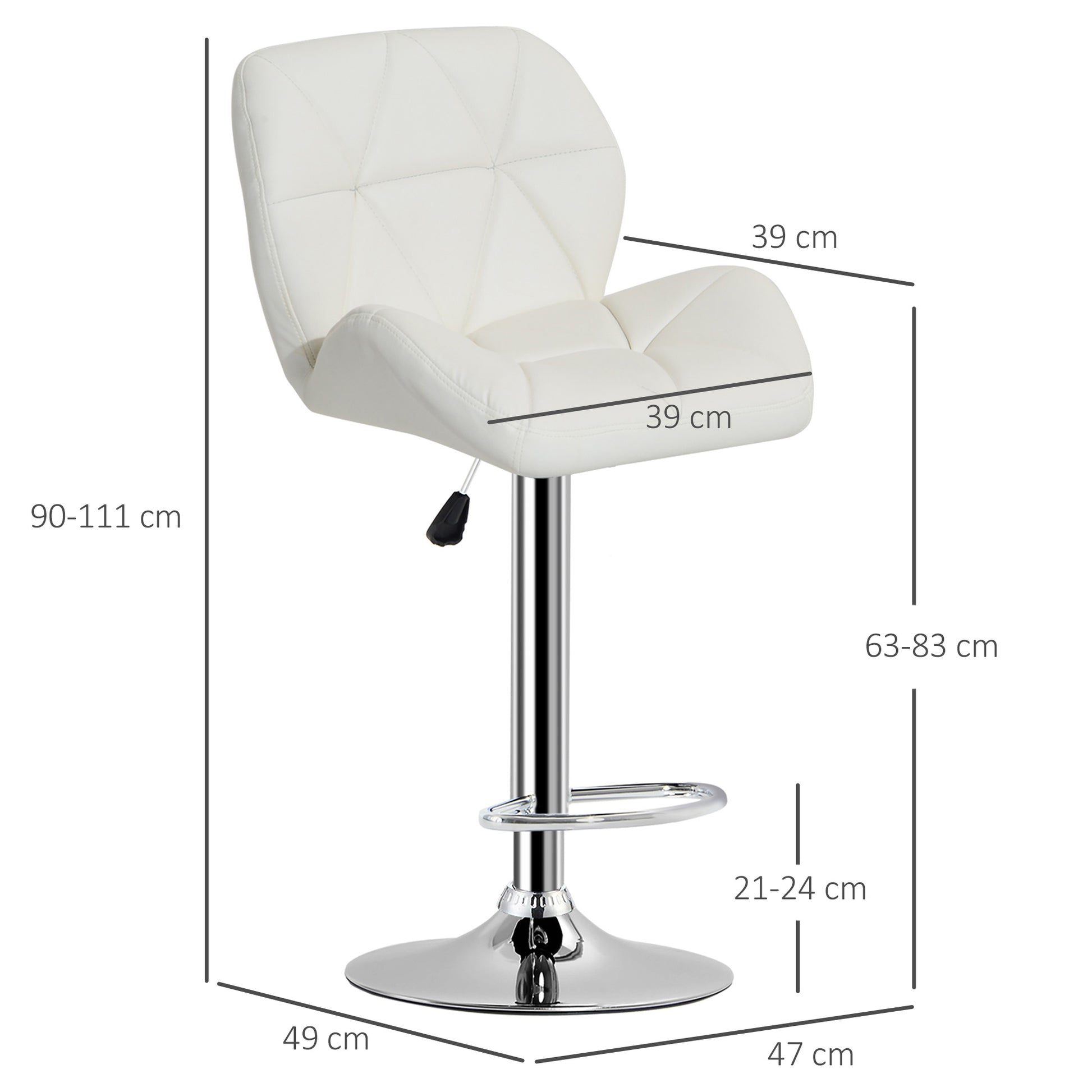 Swivel Bar Stool in Eco Leather with Backrest and Adjustable Height, White - Borgè