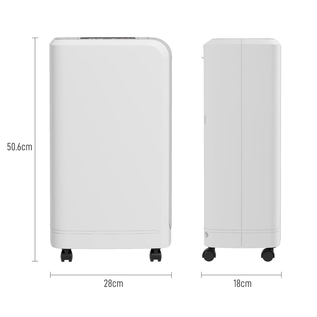 12L Portable Touch Dehumidifier with Drain Hose, Timer and Filter, in ABS, 28x18x50.6 cm, White