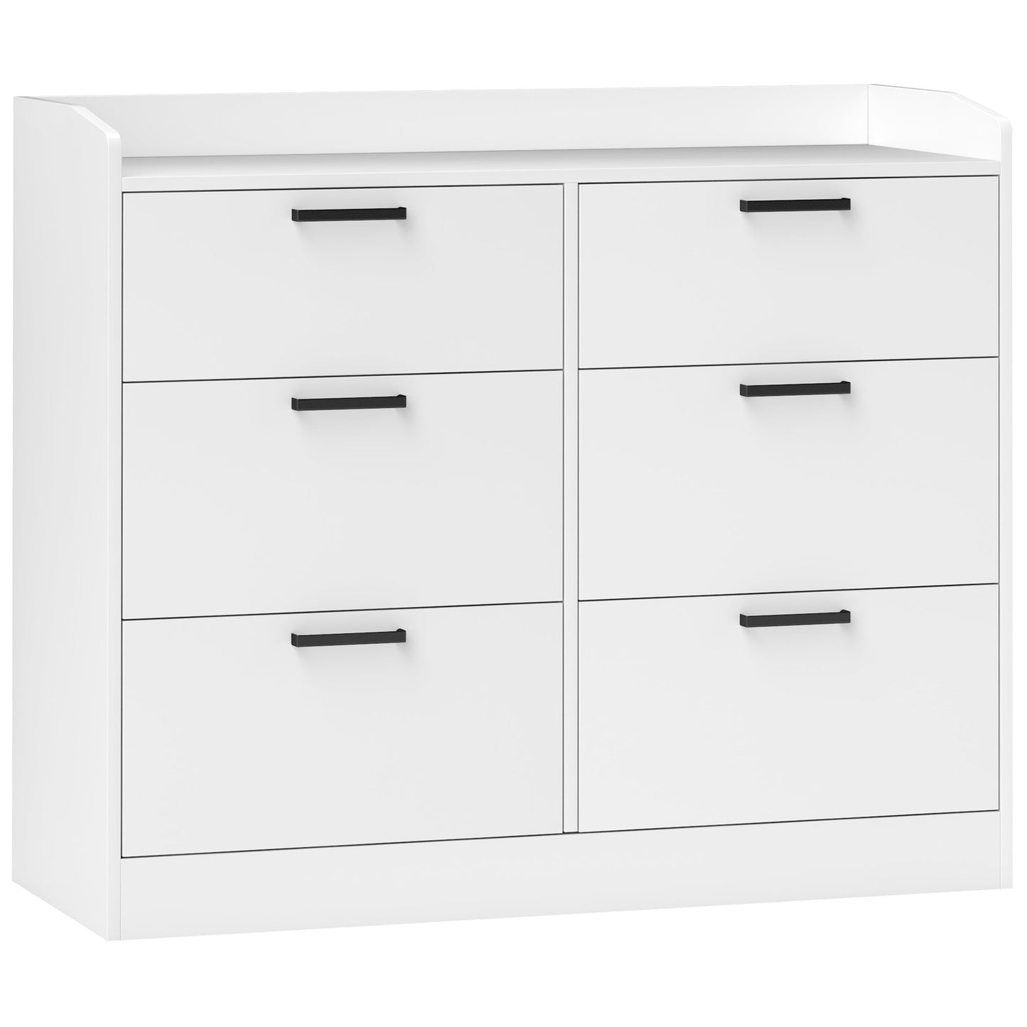 Wooden 6-Drawer Chest of Drawers with Raised Edges and U-Handles, 110x40x88 cm, White