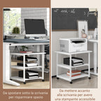3-Tier Printer Cart with 4 Wheels, Wood and Steel, 50x50x52.5cm, White