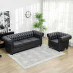 3-Seater Chesterfield Style Sofa Quilted with Pocket Springs, Faux Leather, 213x86x79 cm, Black