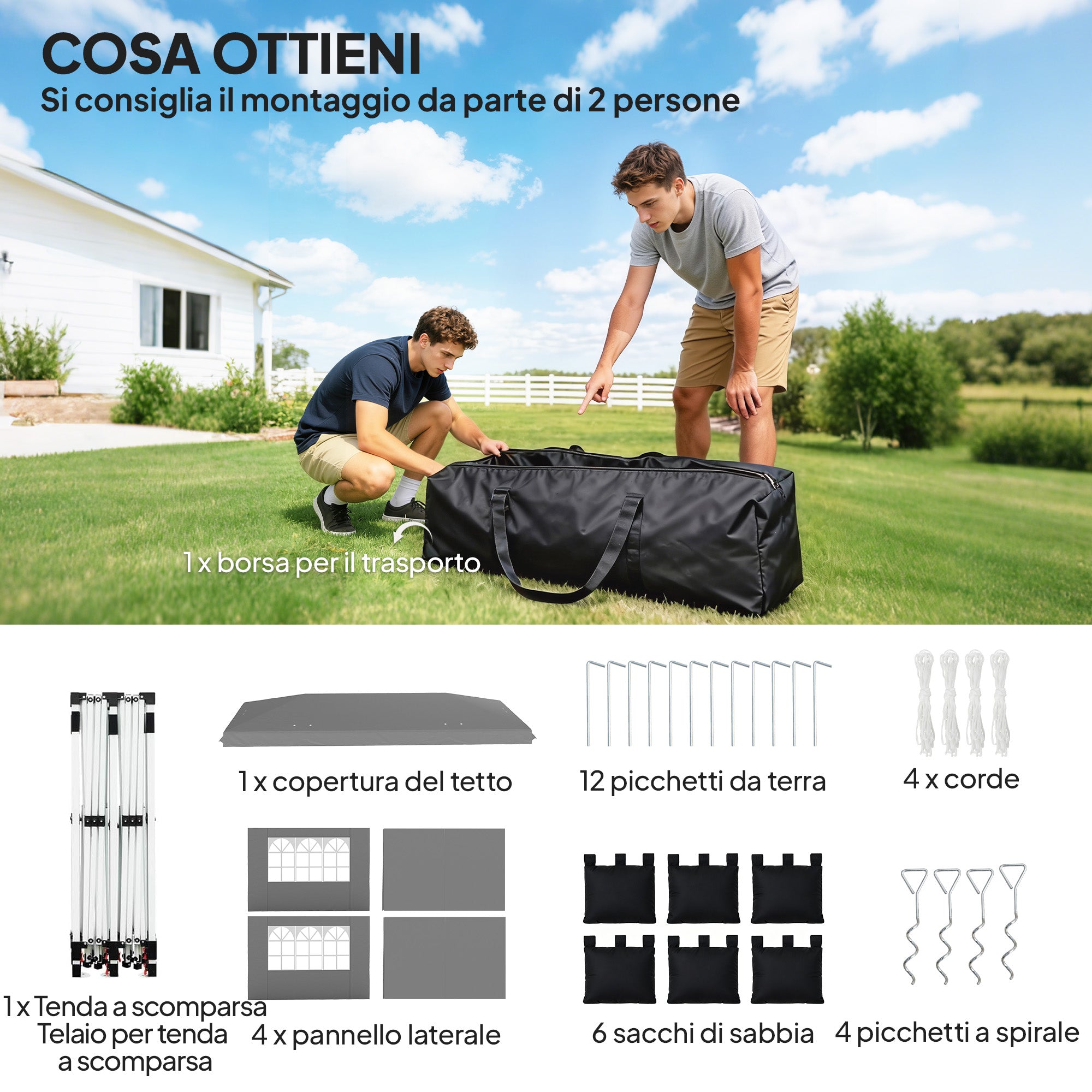 Outsunny 3x6m Folding Gazebo with Walls and Adjustable Height, UV Protection 50+, Light Grey