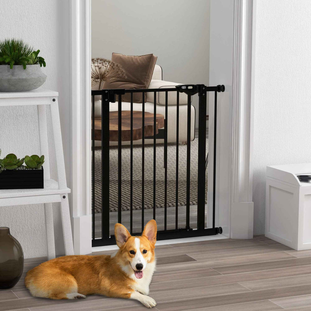 PawHut Self-Closing Dog and Pet Gate for Stairs and Doorways, 68 x 77 cm, Black
