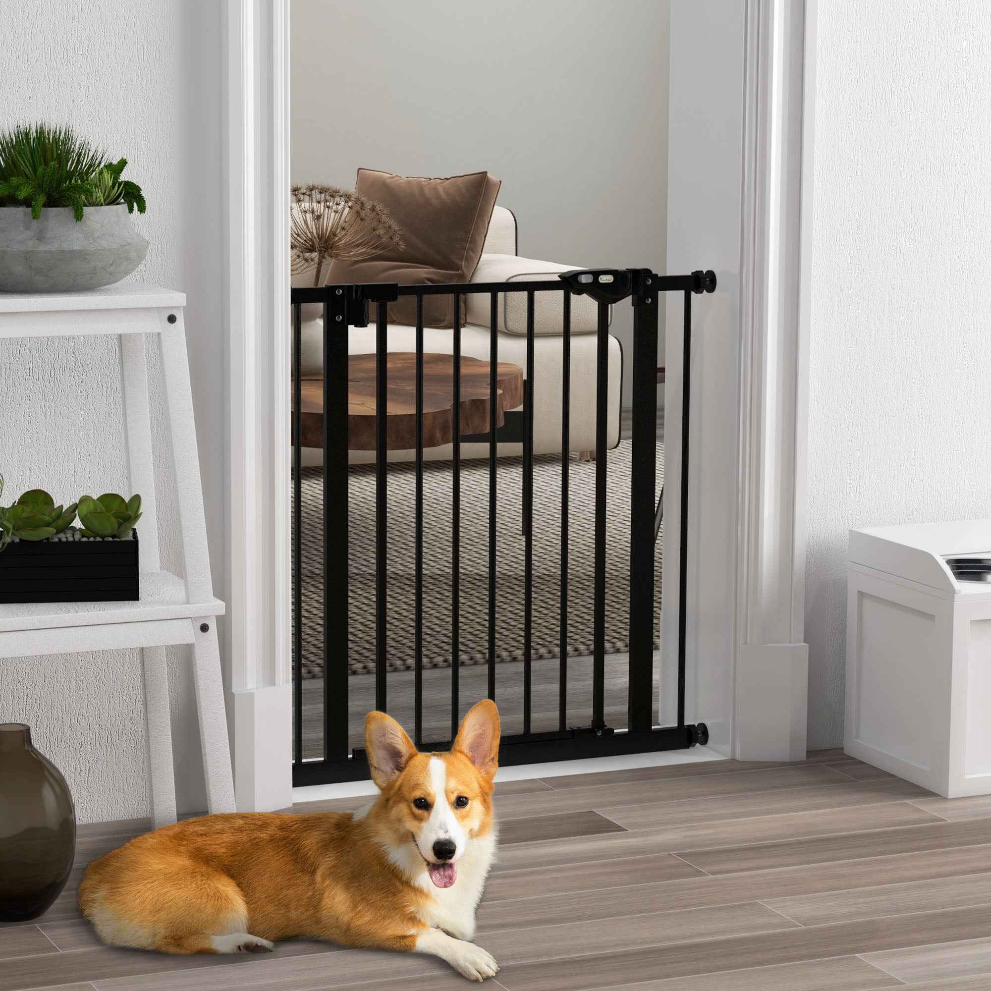 PawHut Self-Closing Dog and Pet Gate for Stairs and Doorways, 68 x 77 cm, Black