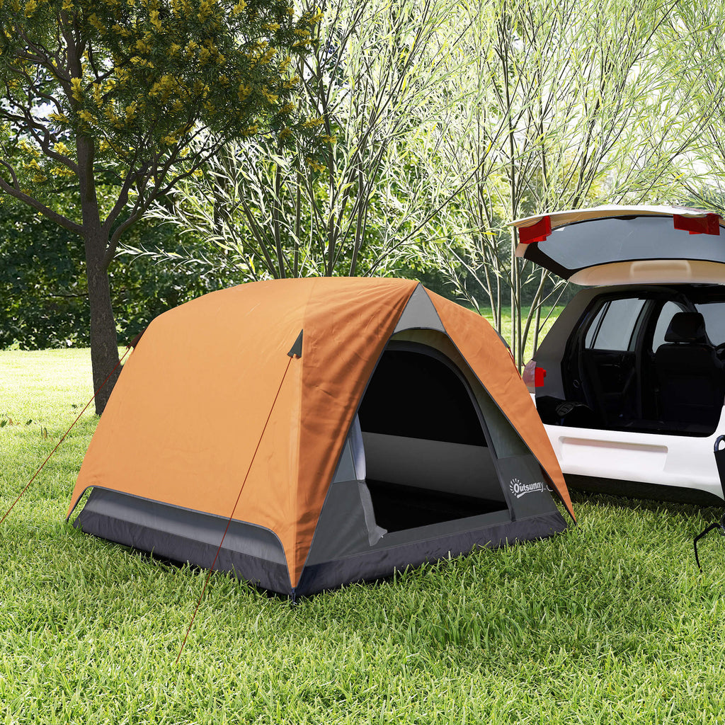 Waterproof 3-Person Camping Tent with Pocket, Lantern Hook and Bag, 2x2x1.35m, Orange