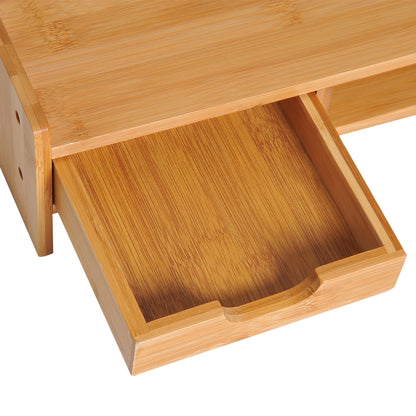 HOMCOM Monitor Stand with Space for Mouse and Keyboard and Shelf with Storage Cube, Bamboo, 49x25.5x11.5 cm - Borgè