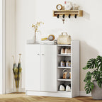 Shoe Rack with 4 Open Shelves, Multipurpose Shoe Cabinet with 2 Doors and Adjustable Shelves, Space-Saving Shoe Storage for 12 Pairs, 83x30x90 cm, White