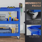 DURHAND 3-Tier Steel Tool Cart with High Edges and 4 Swivel Wheels, 83x35.3x76 cm, Blue