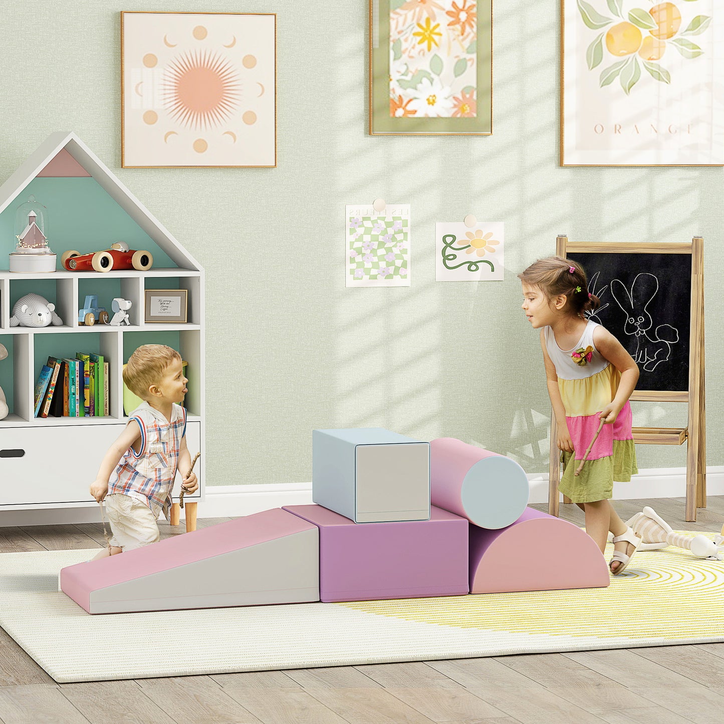 Soft Building Set for Children 1-3 Years with 5 Coloured Blocks in Faux Leather and Multicolored Foam