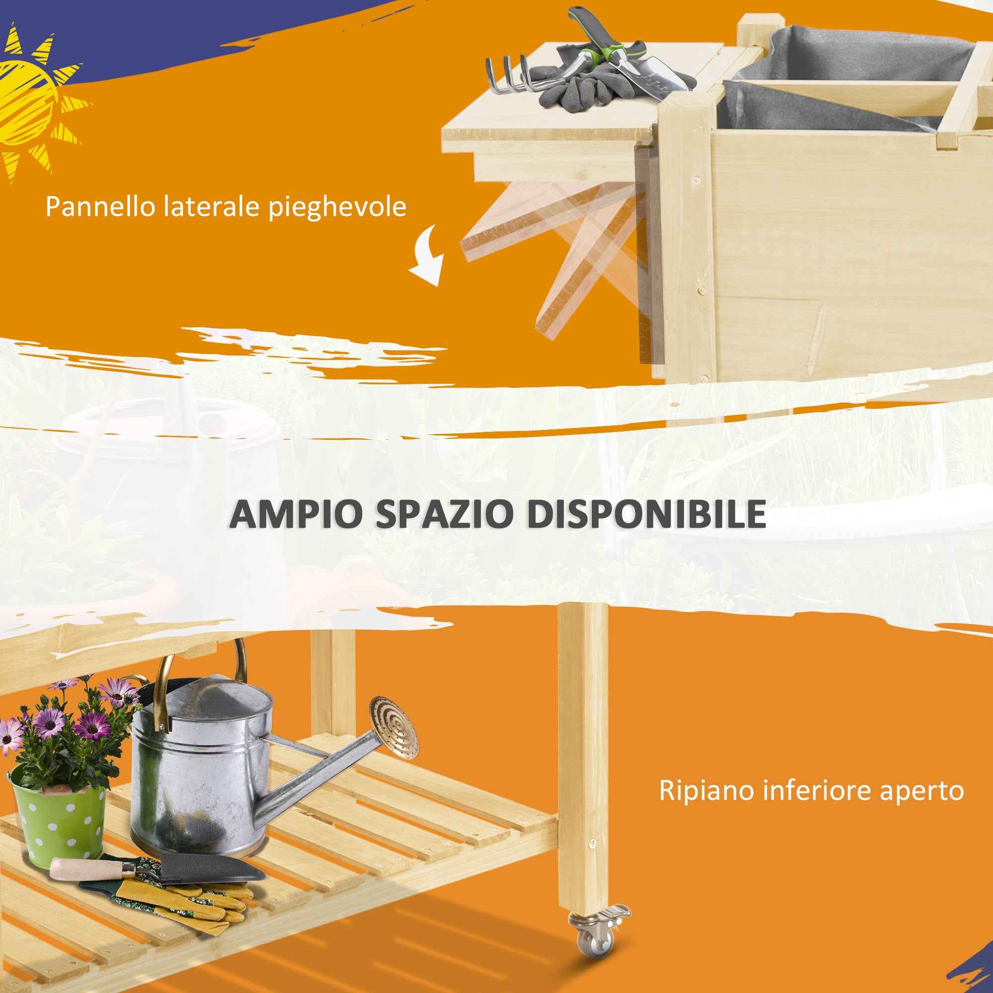 Outsunny 8-Section Outdoor Planter with Side Shelf and Fir Wood Shelf, 123x54x87 cm, Wood