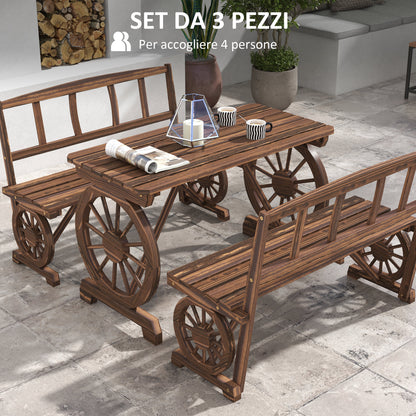 LEGNIA | 3 Piece Garden Set in Pine Wood with 1 Outdoor Table 115x55x71 cm and 2 Benches 115x51x80 cm