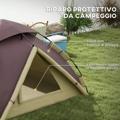 Outsunny 2-Person Camping Tent with 2 Windows and Hook, in Polyester and Fiberglass, 225x190x130 cm, Khaki - Borgè