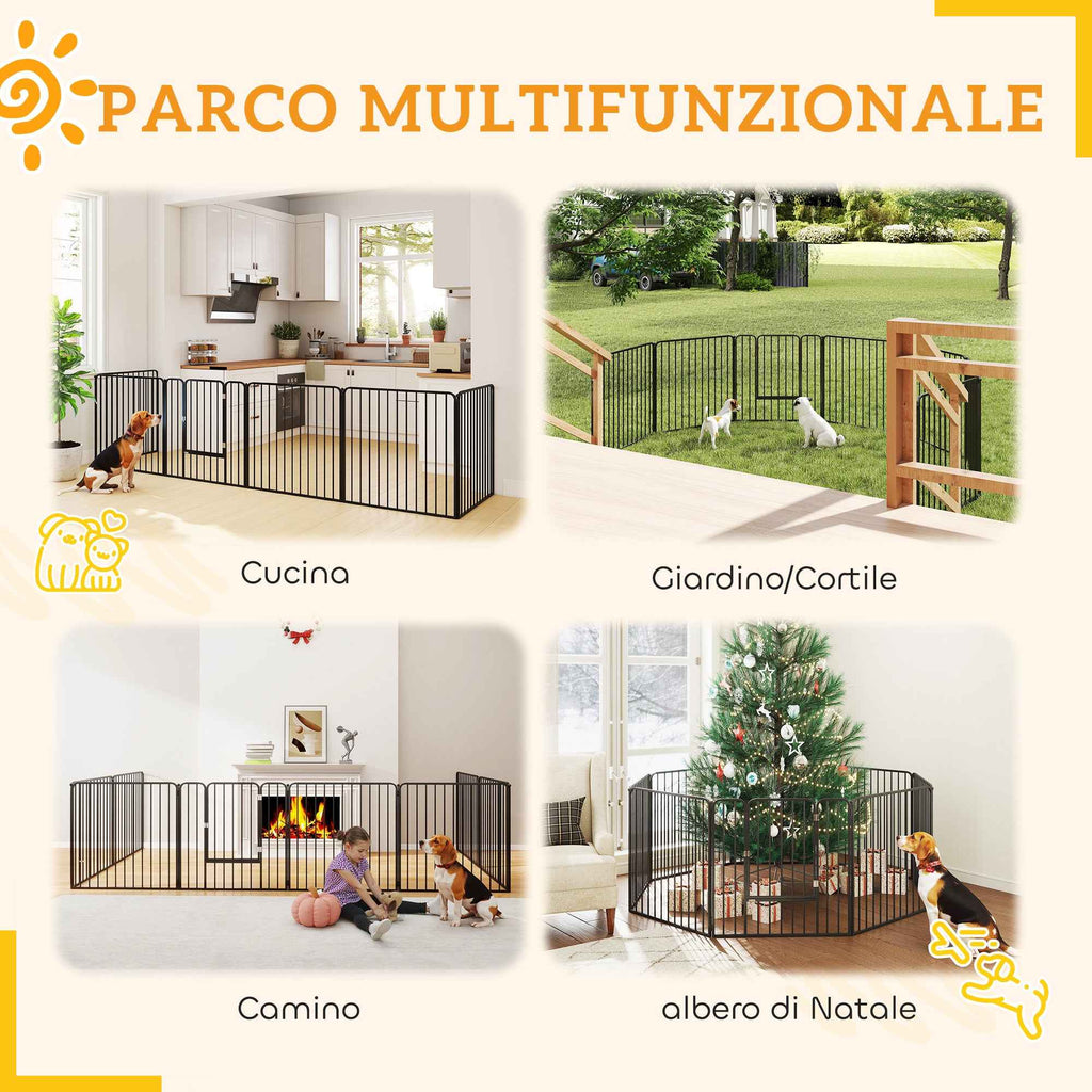 PawHut 8-Panel Modular Indoor/Outdoor Dog Kennel with 9 Pegs, Steel, 164x164x80 cm, Black