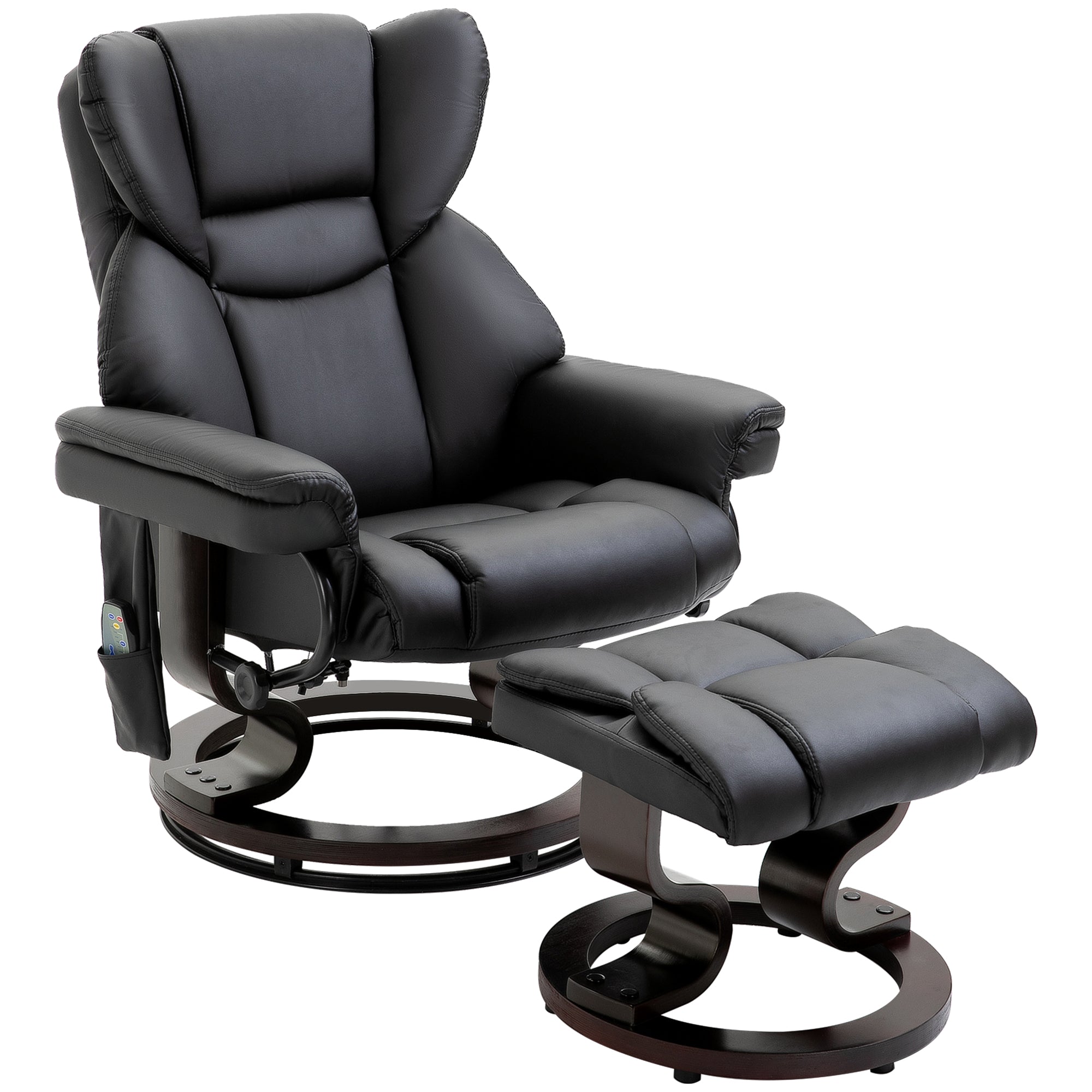Relaxing Chair with Ottoman, Footrest and Massage Function, 145° Reclining and 360° Swivel, Black