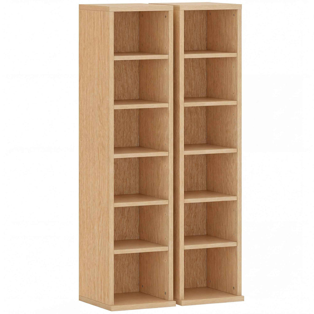 HOMCOM Set of 2 CD Racks with 6 Adjustable Shelves for 204 CDs, Wooden, 21x22.5x88.5 cm, Wood Color