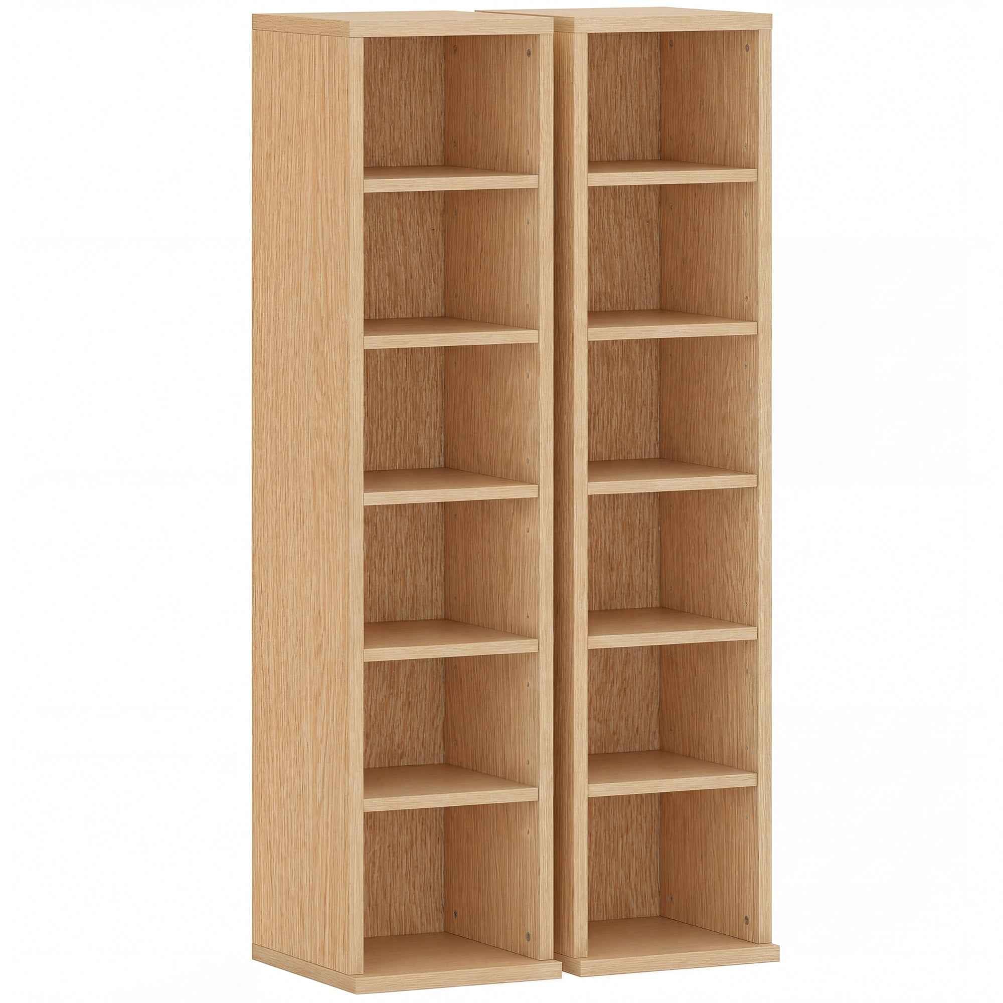 HOMCOM Set of 2 CD Racks with 6 Adjustable Shelves for 204 CDs, Wooden, 21x22.5x88.5 cm, Wood Color