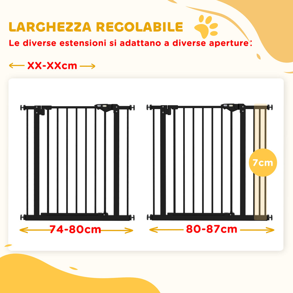 Dog Gate with 2 Extensions with Adjustable Width up to 100 cm and Automatic Closing, Black