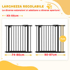 Dog Gate with 2 Extensions with Adjustable Width up to 100 cm and Automatic Closing, Black