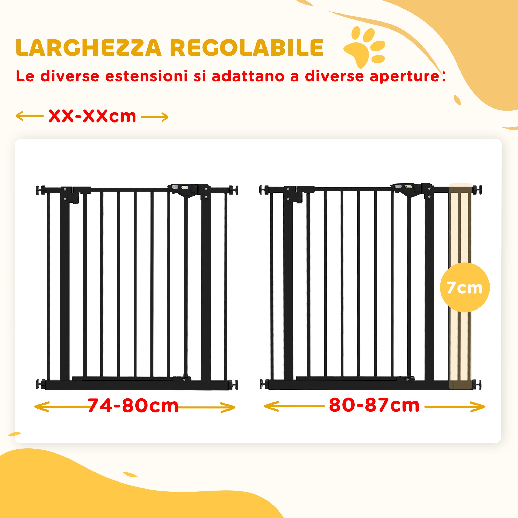 Dog Gate with 2 Extensions with Adjustable Width up to 100 cm and Automatic Closing, Black