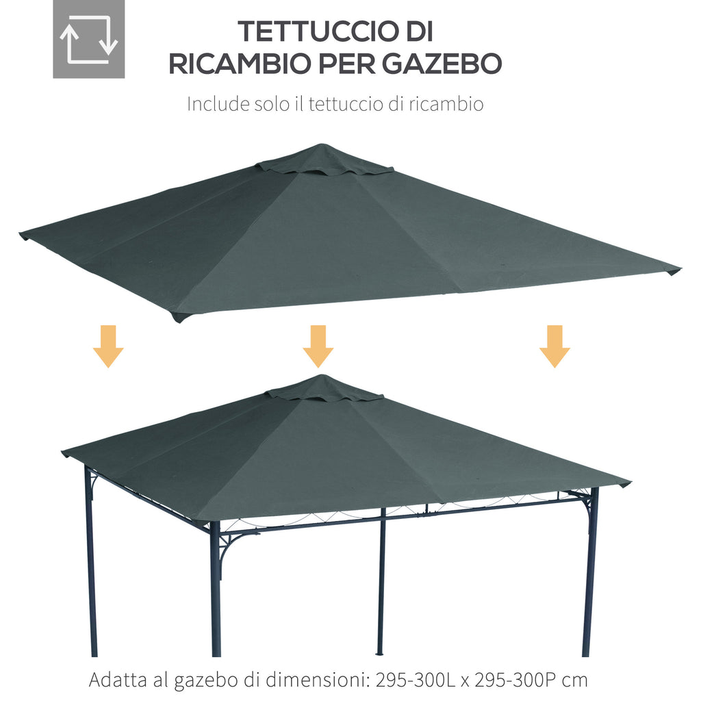 Replacement Roof for Gazebo 3x3 m in Gray Polyester with 8 Ventilation Holes