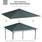 Replacement Roof for Gazebo 3x3 m in Gray Polyester with 8 Ventilation Holes