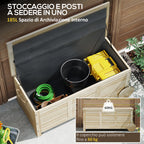 Outdoor Trunk 185L with 2 Wheels with Inner Tarpaulin and Lid, in Fir Wood, 110x50x50 cm, Wood Color