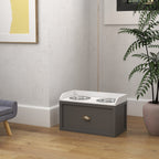 Stainless Steel and Wood Raised Dog Bowls with Drawer, 60x30x36cm, Grey