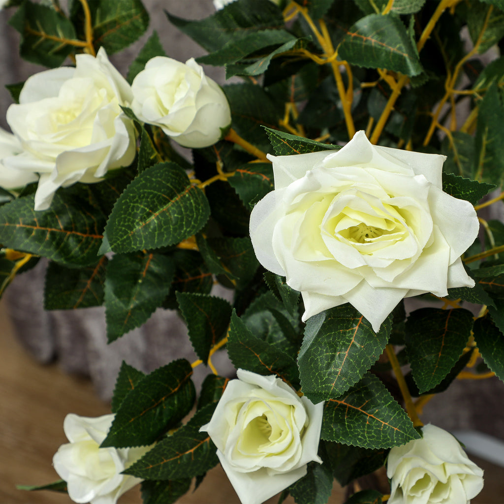 Outsunny 21-Flower Fake Rose Plant with Cement and Moss-Filled Pot, Ø18x90 cm, White