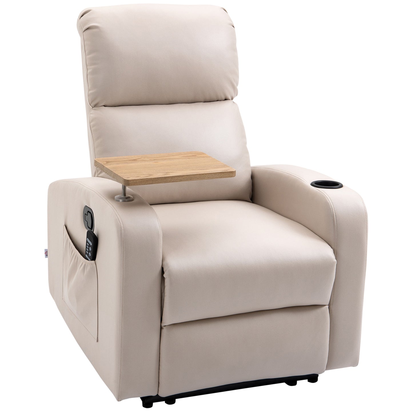 Massage Recliner Chair with Footrest and Remote Control, Microfiber, 77x93x105 cm, Beige