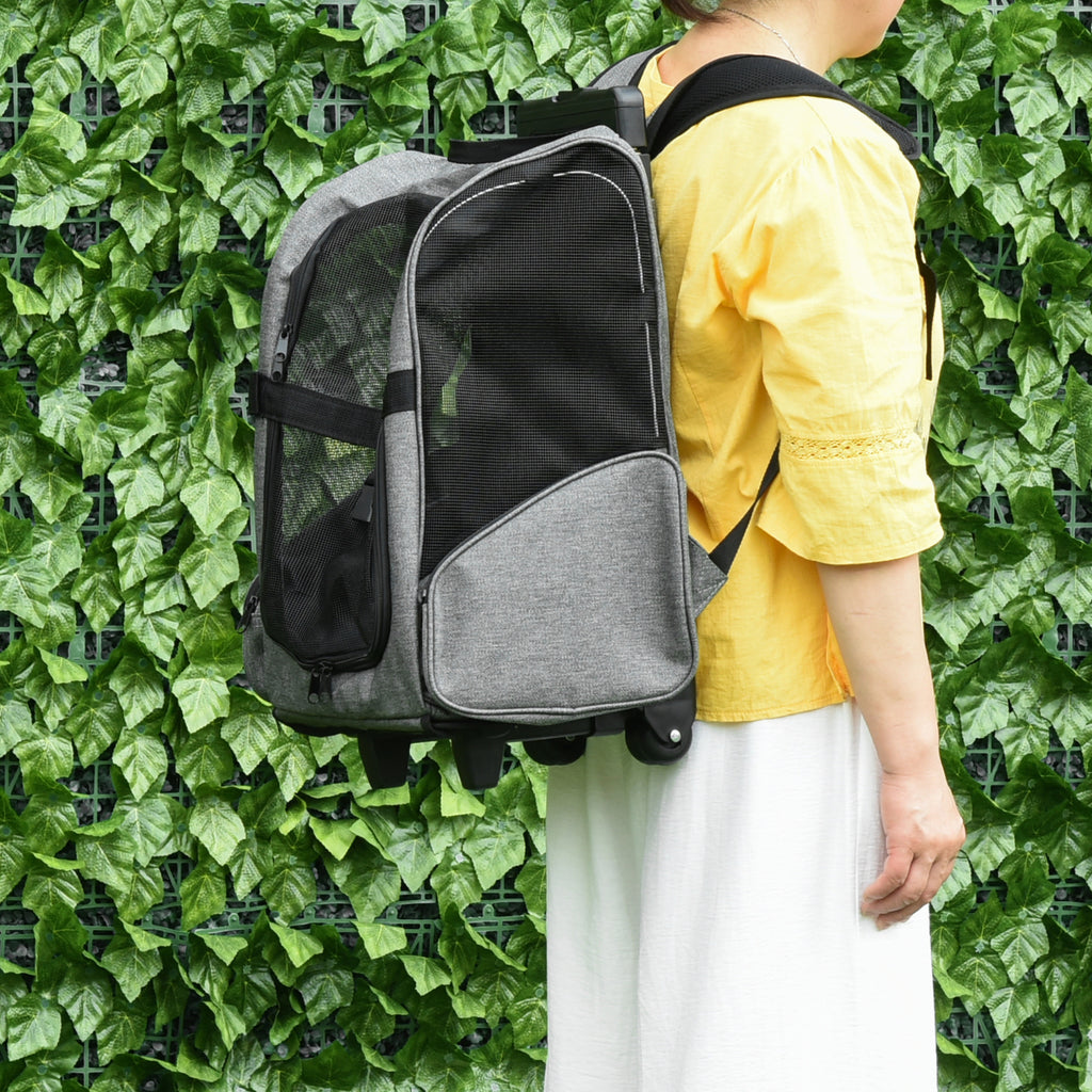 2-in-1 Pet Carrier Backpack for Dogs and Cats with Side Pockets, Telescopic Handle and Wheels, 42x25x55cm, Grey