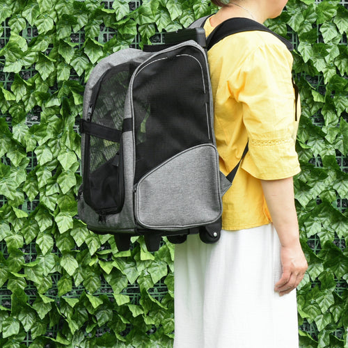 2-in-1 Pet Carrier Backpack for Dogs and Cats with Side Pockets, Telescopic Handle and Wheels, 42x25x55cm, Grey