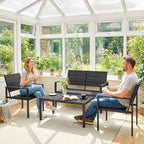 Outsunny 4-Piece Garden Lounge Set with Coffee Table, 2-Seater Sofa, and 2 Chairs, in HDPE and Black Metal
