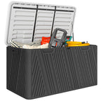 380L Storage Bench in HDPE with 2 Side Handles and Gas Lever, 115x60x60 cm, Black and Gray