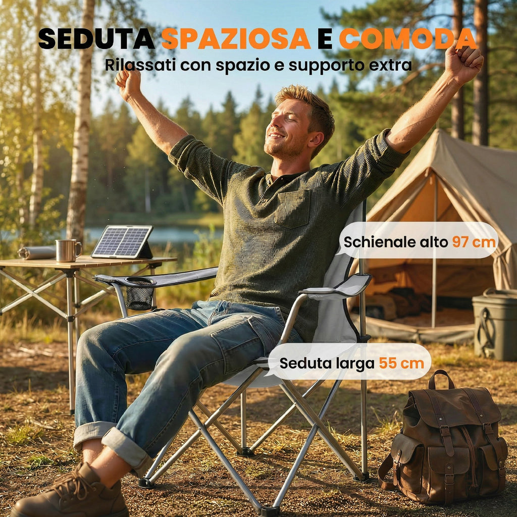 Outsunny Set of 2 High-Back Camping Chairs in Metal and Oxford Fabric, Grey