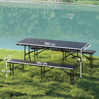 3-Piece Foldable Picnic Set with Table and 2 Benches in HDPE and Metal, Black