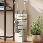 HOMCOM Freestanding Square Metal Umbrella Stand with 4 Hooks, Beige