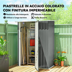 Outsunny Metal Tool Shed with Sloped Roof and Lockable Door, 142x86x189 cm, Light Grey
