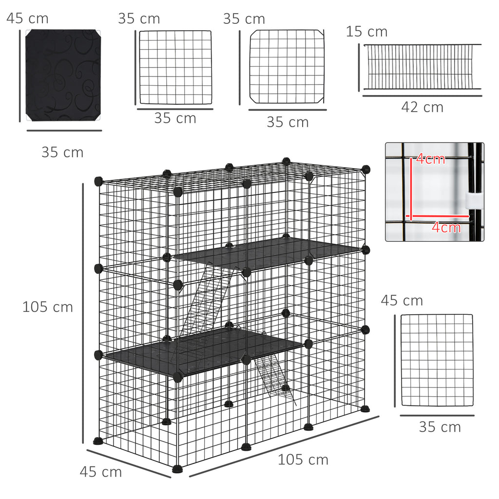 Modular Pet Playpen with 31 Panels, 2 Doors and 2 Ramps, Made of Steel and PP, 105x45x105 cm, Black