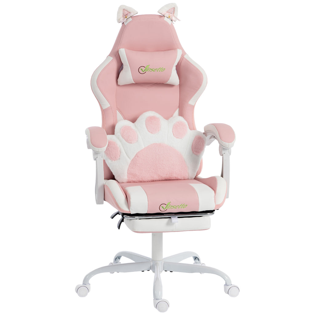 Gaming Chair Ergonomic Reclining Gaming Chair with Footrest Pink