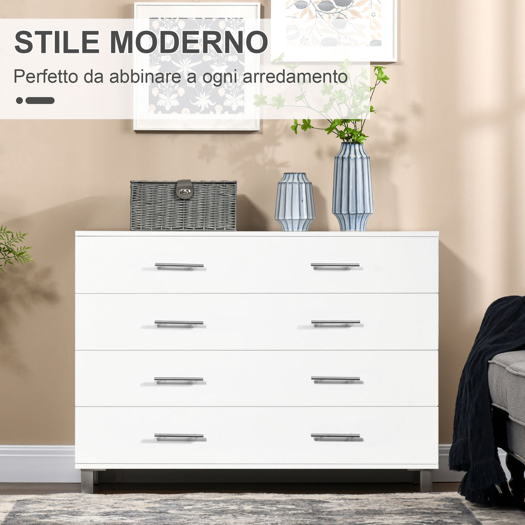 4 Drawer Wooden Bedroom Chest with Metal Handles, White