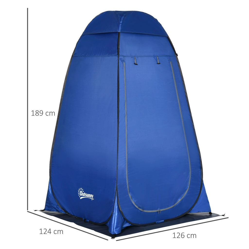 Camping and Beach Shower Tent with Zipper Door and Transport Bag, 126x124x189 cm, Dark Blue