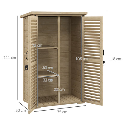 Outdoor Storage Cabinet with 2 Shelves with Pegs, in Fir Wood, 75x50x111/118 cm - Borgè