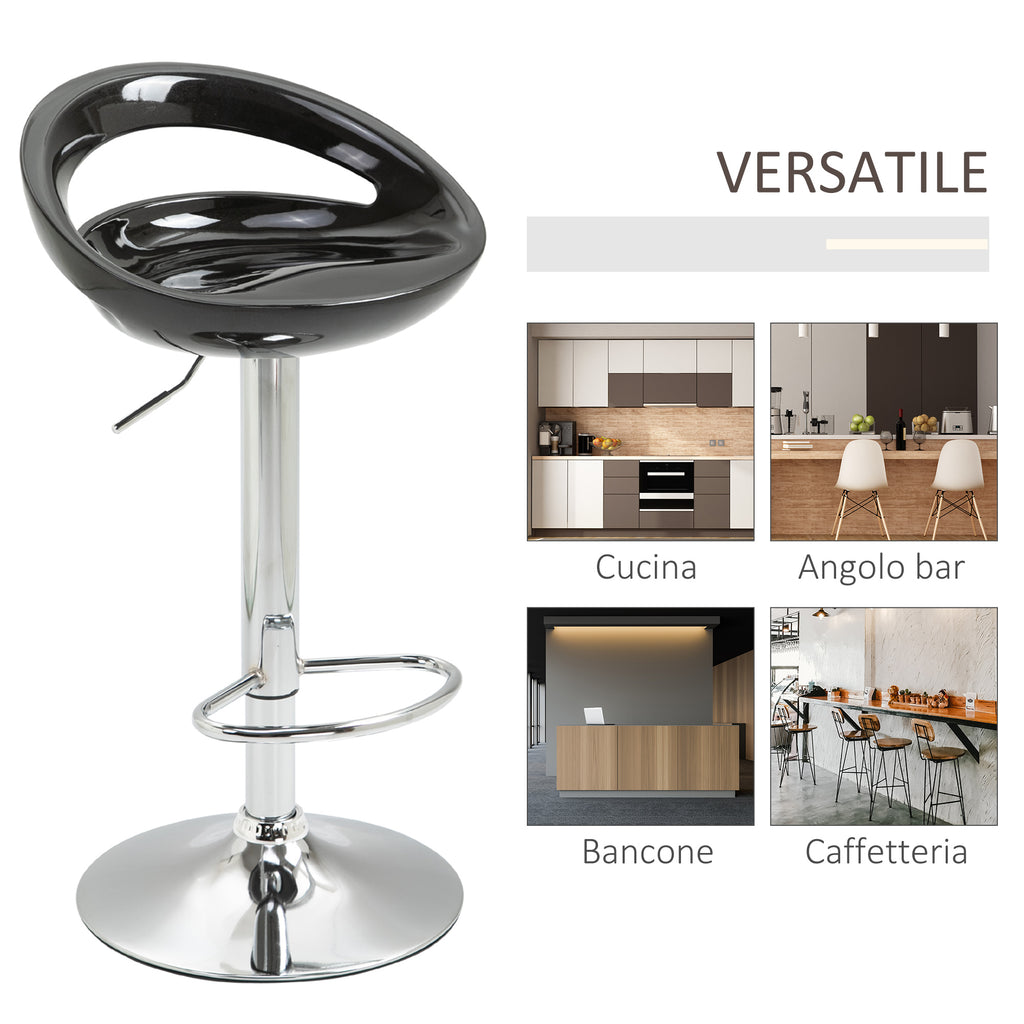 Homcom Set 2 swivel tall bar stools with back and footrest, adjustable height base in steel sitting in black ABS, for dining room and kitchen, 46x41x76-96cm - Borgè