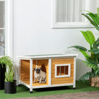 Outdoor Dog Kennel in Fir Wood with Covered Veranda and Tilting Roof, 85.5x62x60 cm, Multicolored