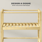 3-Tier Bathroom Shelf with Wheels, Bamboo Wood Trolley, 36x15x73 cm, Wood Color