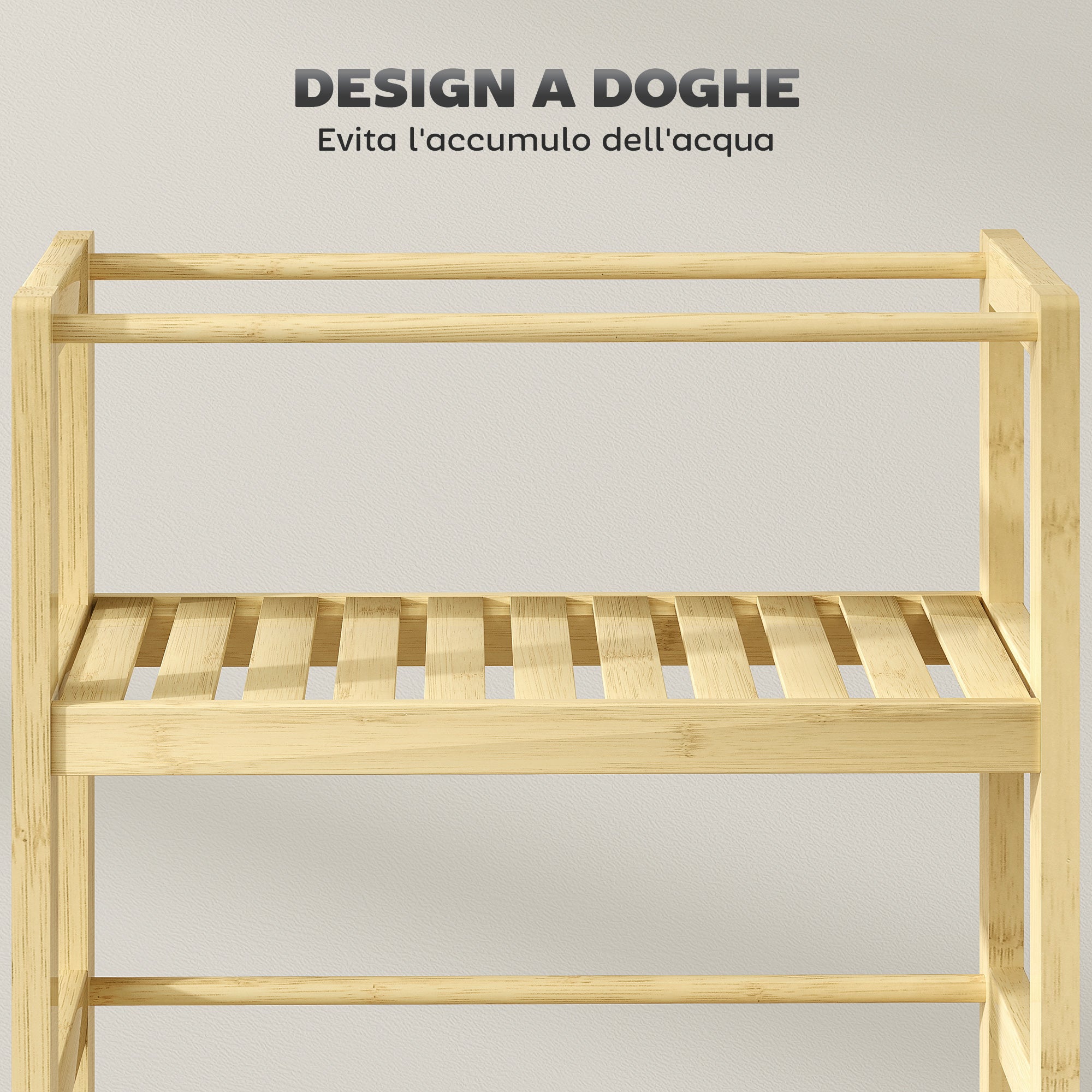 3-Tier Bathroom Shelf with Wheels, Bamboo Wood Trolley, 36x15x73 cm, Wood Color