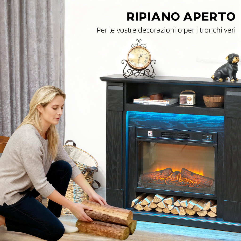 1800W Adjustable Electric Fireplace with 3D Flame, Shelf, Timer and Remote Control, 105x27x97 cm, Black