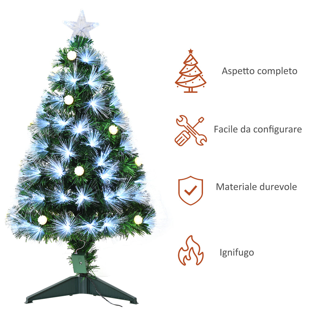 HOMCOM 90cm Artificial Christmas Tree with Built-in Lights and 90 Branches, Christmas Tree with LED Lights and Fiber Optic Lights, Removable Folding Base