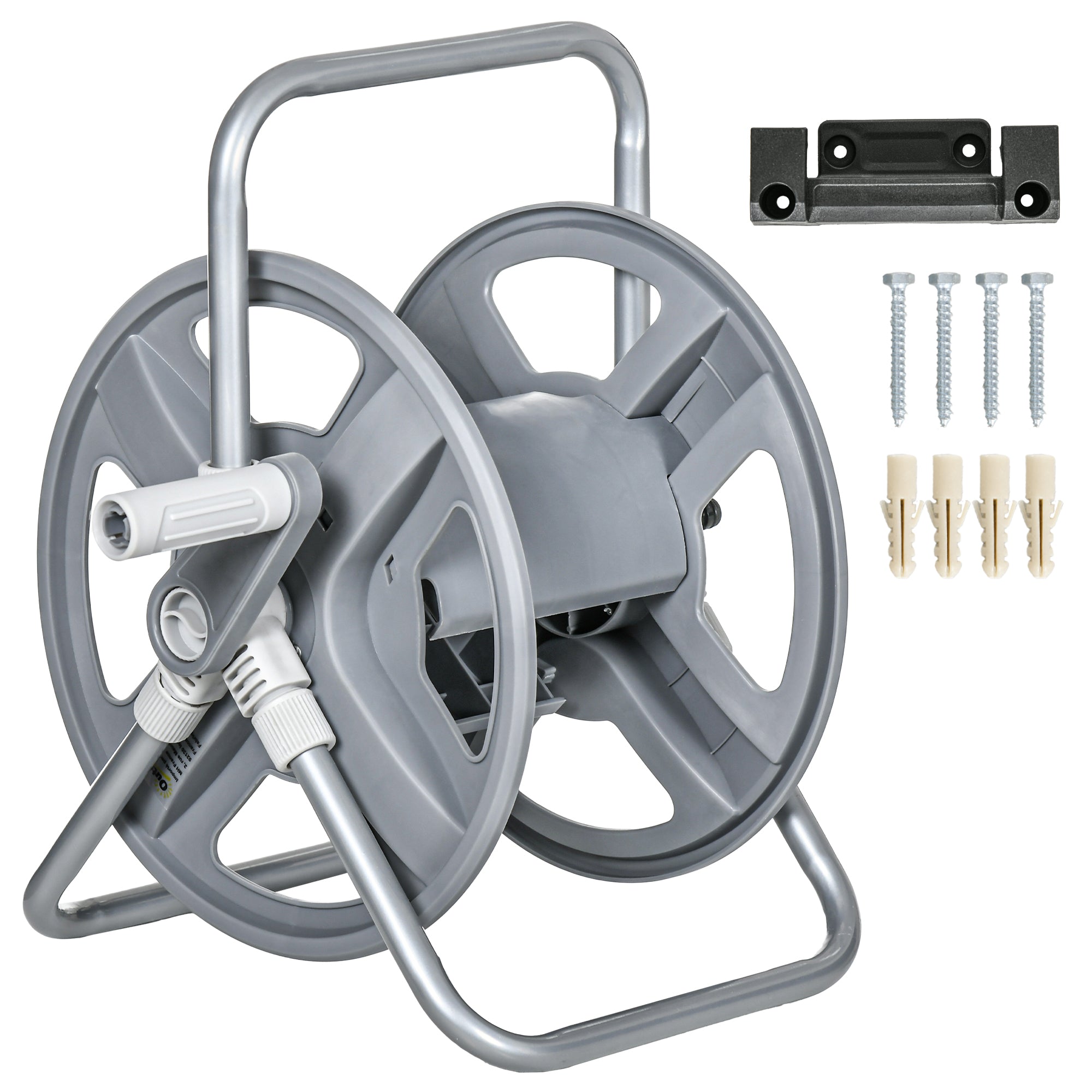 Wall Mounted and Freestanding Garden Hose Reel for 40m Hose with Crank Handle, Grey