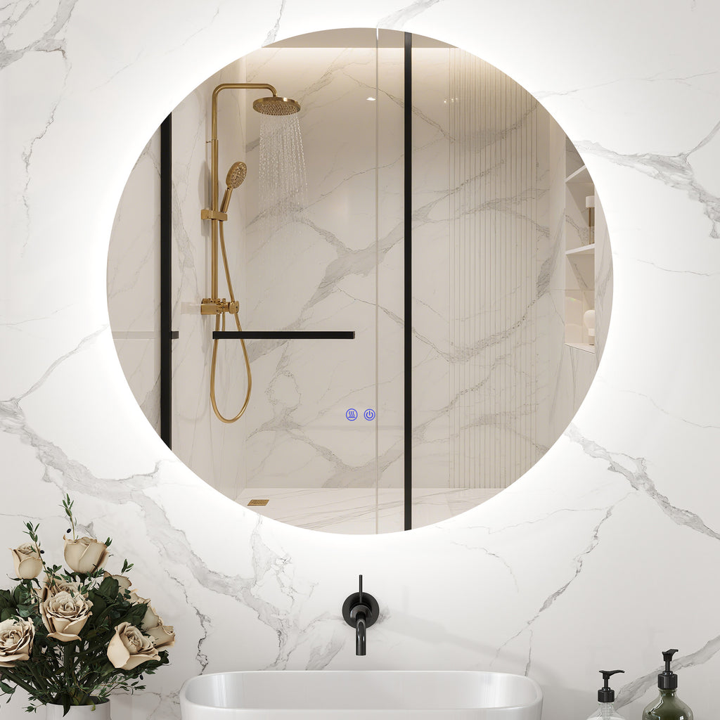 Bathroom Mirror with Adjustable LED Lights, Touch Switches and Anti-Fog Design, Ø60 cm